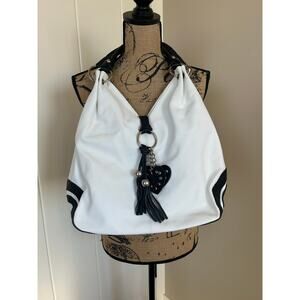 Vera Pelle Genuine Italian Leather White and Black Hobo Shoulder Bag